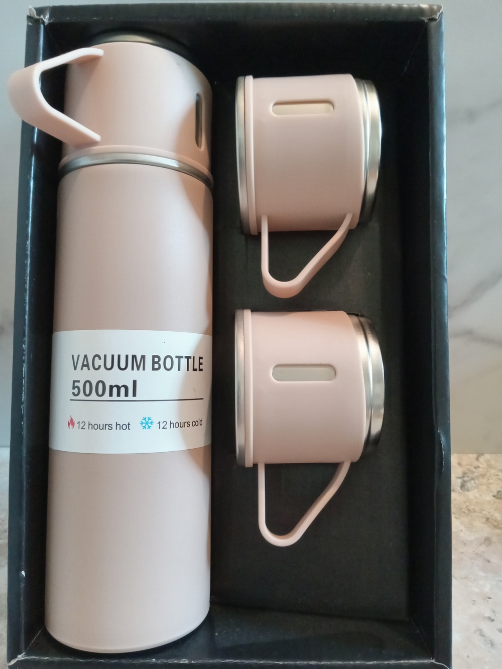 500ml Vacuum Bottle Set – Blush Pink Insulated Thermos with Three Cups